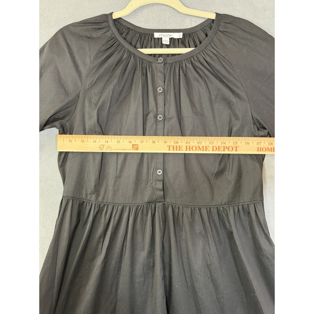Chico's Black Cotton Poplin Tiered Midi Dress Size 4 (Chico's 0) - Picture 4 of 8